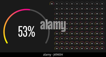 Set di settore circolare percentuale diagrammi da 0 a 100 pronto per l'uso per il web design, l'interfaccia utente (UI) o una infografica Foto Stock