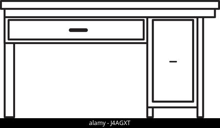 Scrivania da ufficio in legno maniglia cassetto contorno di mobili Illustrazione Vettoriale