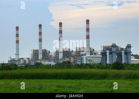 Ambiente verde e generatore elettrico di un impianto termico in bangprakong est della Thailandia Foto Stock