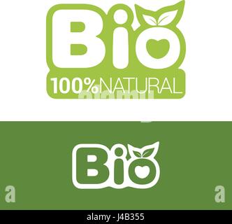 Bio etichetta o badge con foglie di organico, naturale, bio e eco prodotto isolato su sfondo bianco. Creative vettore bio logo design. Illustrazione Vettoriale