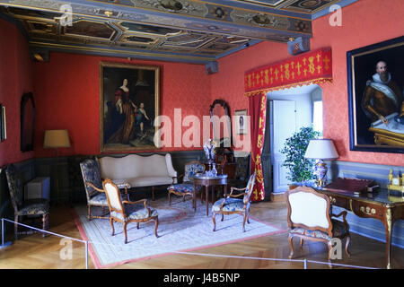 La grande sala in Château de Sully nella Valle della Loira, Francia Foto Stock