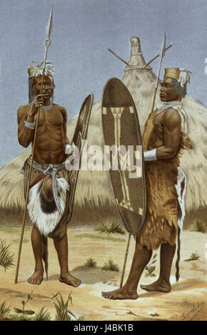 Richard Buchta Nyam Nyam guerrieri, dalla storia dell'umanità, vol.III, dal prof. Friedrich Ratzel, 1898 Foto Stock
