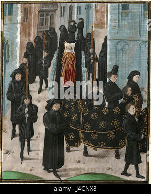 Il funerale di Riccardo II, re d'Inghilterra, ebbe luogo nel 1400, segnando la fine del suo regno e la transizione al governo di Enrico IV, un evento significativo nella storia inglese. Foto Stock