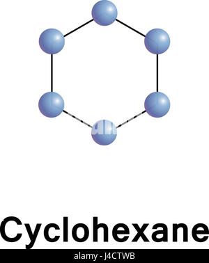 Il cicloesano è un cicloalcano con la formula molecolare C6H12. Il cicloesano è principalmente utilizzata per la produzione industriale di acido adipico e caprolattame Illustrazione Vettoriale