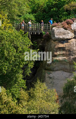 La gente camminare sopra il ponte della Svizzera a Hawkstone Park Follies, Shropshire, Inghilterra, Regno Unito Foto Stock