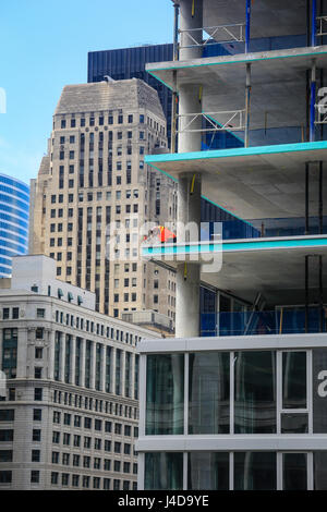 Chicago, lavoratori edili sul sito in costruzione, la costruzione di un nuovo edificio alto, il loop, Città, Chicago, Illinois, Stati Uniti d'America, Nord Americ Foto Stock