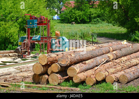 Piccola segheria all'aria aperta, Russia Foto Stock