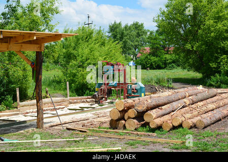 Piccola segheria all'aria aperta, Russia Foto Stock