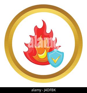 Fire e sky blue shield con tick icona vettore Illustrazione Vettoriale