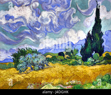 Un Wheatfield con cipressi 1889 Vincent van Gogh 1853- 1890 olandese Nei Paesi Bassi Foto Stock