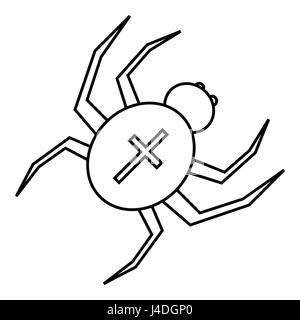 Ragno con croce sulla icona indietro, stile contorno Illustrazione Vettoriale