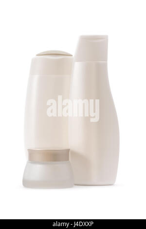 Prodotti cosmetici su sfondo bianco. Foto Stock