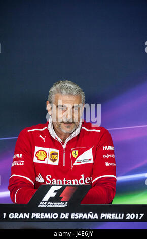 Barcellona, Spagna. 12 Maggio, 2017. Ferrari il boss del team Maurizio Arrivabene parlare con la stampa durante il periodo della Formula Uno Gran Premio di Spagna presso il Circuito di Catalunya. Credito: Pablo Guillen/Alamy Live News Foto Stock