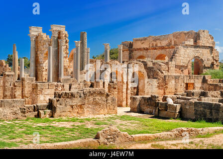 Libia Tripoli Leptis Magna sito archeologico romano del patrimonio mondiale Unesco Foto Stock