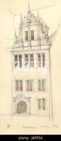 Il disegno di Conrad von Dollinger raffigura l'Altes Rathaus (Municipio Vecchio) e la Neue Kanzlei (nuova Cancelleria) a Heilbronn, Germania, mettendo in evidenza l'architettura del XIX secolo. Foto Stock