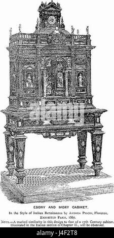 Questo cabinet, realizzato da Andrea picchi a Firenze, è un esempio dello stile rinascimentale italiano, caratterizzato da intricati lavori di intarsio in ebano e avorio. Il pezzo riflette l'artigianato del design rinascimentale dei mobili. Foto Stock