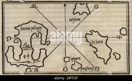 Mappa di Kyra Panagia e isole Gioura e Piperi e Prasonisi isolotti per le Sporadi Bordone Benedetto 1547 Foto Stock