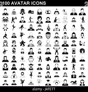 100 avatar set di icone, stile semplice Illustrazione Vettoriale