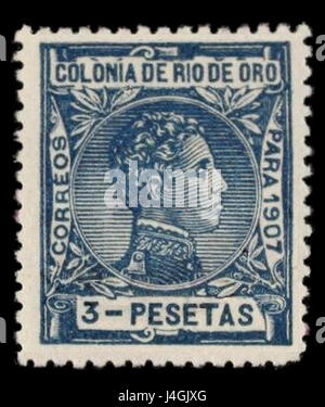 Timbro Rio de Oro 1907 Alfonso XIII 3c Foto Stock