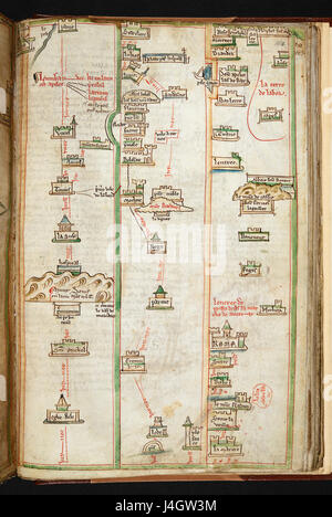 Tabula itineraria ab urbe Londinum annuncio Neapolin et extremitatem Apuliae (MS di cotone nero D.io, f.184r) Foto Stock