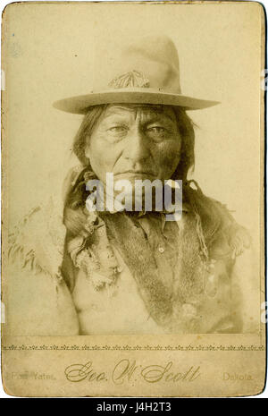 Il dipinto "Toro seduto" di George W. Scott, creato nel 1883, cattura l'iconico leader dei nativi americani Toro seduto. Questo lavoro rappresenta il significato culturale e storico del Toro seduto nella storia dei nativi americani. Foto Stock