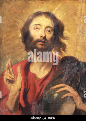 Salvator Mundi è un dipinto attribuito a Leonardo da Vinci, raffigurante Cristo come il Salvatore del mondo. La versione conservata al Rijksmuseum, catalogata come SK A 1224, fa parte della loro collezione. Foto Stock