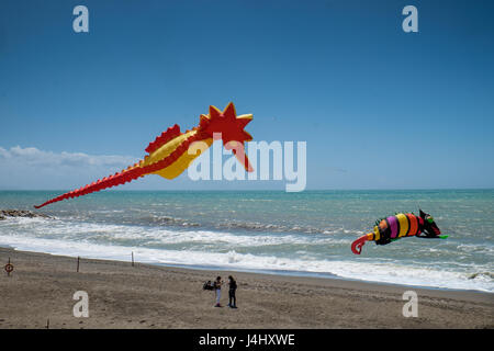 MARINA DI CECINA, Italia - 7 Maggio 2017: Largo Cairoli durante il Kite Festival e i fiori Foto Stock