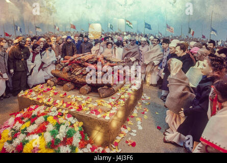 Diorama del Mahatma Gandhi funerale, mani bhawan museum, Mumbai, India, Asia Foto Stock