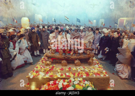 Diorama del Mahatma Gandhi funerale, mani bhawan museum, Mumbai, India, Asia Foto Stock