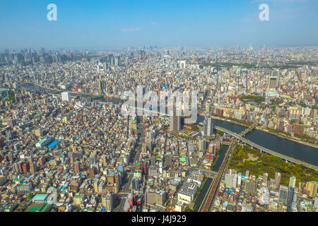 Lo skyline di Tokyo e il fiume Sumida Foto Stock