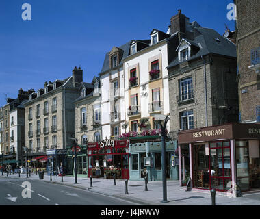 Francia, Normandia, his-maritime, Dieppe, vista città, ristoranti fuori, città, località balneare, Porto quarto, costa atlantica, street cafe, street cafe, gastronomia, Paesi stranieri, casa linea, facciate di case, facciate Foto Stock