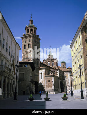 Spagna Aragona, Teruel, vista città, Torre del Salvador Europa, Südwest-Eruopa, centro provinciale, città, Stadtbeild, Città Vecchia, edificio, luogo di interesse storico, Mudejarenturm, architettura, stile architettonico, mudejarisch, torre in mattoni, edifici in mattoni, Mudejarstil, costruisce 13. Cento., la chiesa di San Salvador Foto Stock