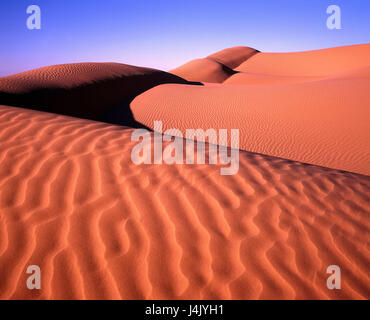 La Tunisia, Sahara, Borj el Khadra, paesaggi di dune Africa, natura, deserto, paesaggi selvaggi, dune di sabbia, sabbia, secchezza, secchezza, penuria d acqua, vita-hostilely, scenario, Rippelmarken Foto Stock