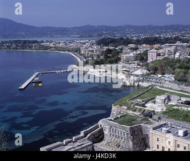 Grecia CORFU, CORFU, fortezza vecchia, porto, panoramica Europa, isole Ionie, isola, isola di capitale, città panoramica, Castello Fortezza, una struttura marina, Mandrachi Foto Stock