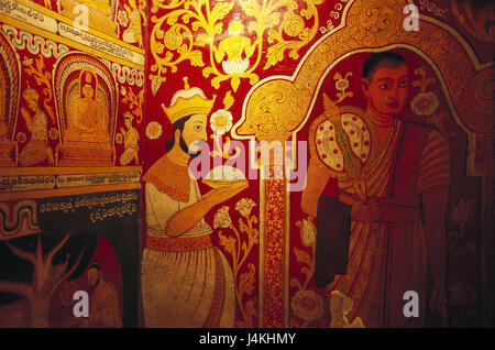 Sri Lanka, Kandy, tempio del santo cog, Dalada Maligawa, all'interno, pittura murale di Asia del Sud, isola, isola di stato, provincia centrale, Distretto Capitale, luogo di interesse Santuario, tempio allegato, Buddismo, fede, religione, pellegrino del centro, cog reliquia Buddha, templi Dalada Maligava, arte, pittura, pittura murale Foto Stock