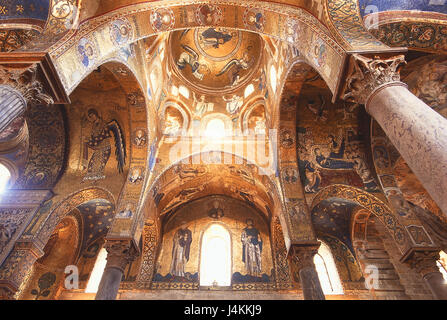 L'Italia, Palermo, Martorana, dettaglio interno, vista interna, nella chiesa di Santa Maria dell'Ammiraglio, nel 1143, byazinthisch stile normanno, arte e cultura Foto Stock