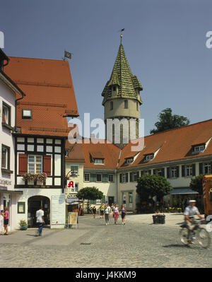 Germania, Baden-Württemberg, il castello di corvi, Marienplatz verde superiore della torre degli Svevi, vista città, mura di fortificazione della città, la torre, luogo di interesse, struttura, architettura, esterno Foto Stock