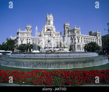 Spagna, Madrid, Plaza de la Cybeles, pozzi, post esterno, Zentralspanien, centro città, città capitale, edificio, post-edificio per uffici, post, Cibeles, Kybeles ben, costruisce 18 cent. Foto Stock