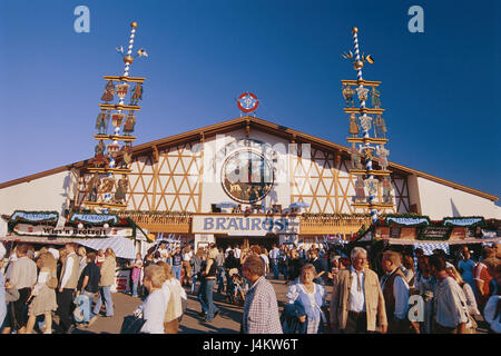 In Germania, in Baviera, Monaco di Baviera, ottobre festa, tenda fissa "Bräurosl', prato visitatore che nessun modello di rilascio Europa, Alta Baviera, Theresienwiese, Wiesn, festa pubblica, Piacere festa, equo, birra tenda, auditorium, 'Hacker-Pschorr', importo, passante, attrazione, tradizione, luogo di interesse, concezione, tempo libero, svago, divertimento e allegria Foto Stock