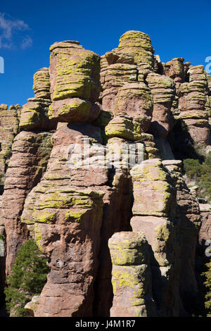 Pinnacoli di roccia da Echo Canyon Loop Trail, Chiricahua National Monument in Arizona Foto Stock