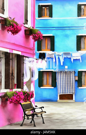 Pittura colorata di case con facciate colorate, Venezia, Itlaly Foto Stock