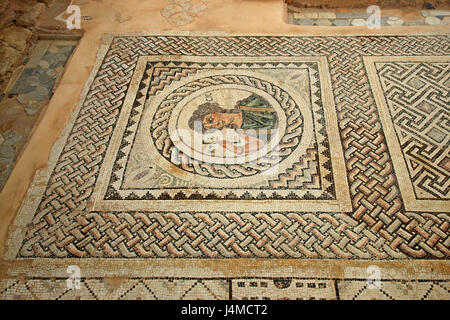 Bellissimo pavimento a mosaico in casa di Eustolios, all antica Kourion, distretto di Lemessos (Limassol), Cipro Foto Stock