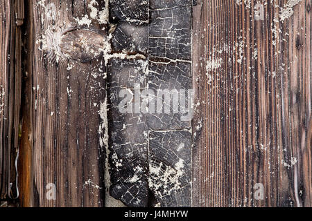 Close-up di legno ruvido texture con sabbia da beach boardwalk Foto Stock