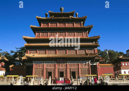 La Cina, nella provincia di Hebei, Chengde, tempio Puning si, pagoda, visitatore Asia, Asia orientale, Nordostchina, luogo di interesse, cultura, Wai Ba Miao, Otto templi esterni, chiostro, chiostro allegato, Puning temple, 'Tempio del resto generale", "Tempio della Pace universale", "tempio della tranquillità universale', 'DaFoSi', edificio, architettura, fede, religione, buddismo buddisti, UNESCO-patrimonio culturale mondiale Foto Stock