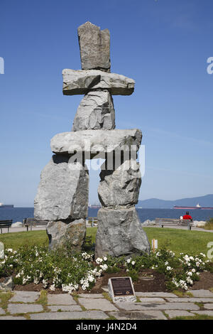 Canada, British Columbia, English Bay, inukshuk, icona Olimpiadi Invernali nel 2010, Foto Stock