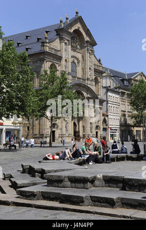 In Germania, in Baviera, Franconia, Bamberg, centro città zona pedonale, persona, città chiesa parrocchiale di San Martino, Foto Stock