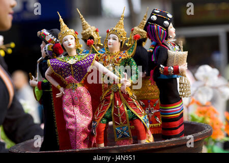 Thailandia, golden angolo superiore, Chiang può, bambole, folklore vestiti, Foto Stock