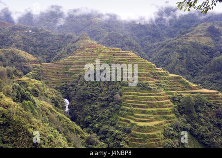 Le Filippine, isola di Luzon, Cordillera, divieto di prato distretto, paesaggio di montagna, Batad, terrazza campi, Asia del sud-est asiatico, montagne, montagne, regione di montagna, sky, cloudies, terrazze, campi-UNESCO del patrimonio culturale mondiale, allegato, agricoltura, coltivazione di riso, campi di viaggio, viaggio terrazze, Foto Stock