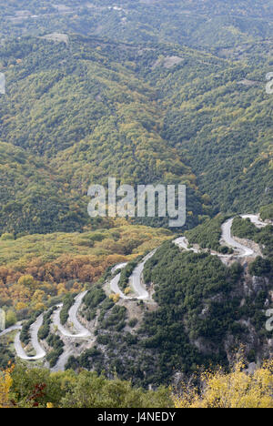 La Grecia, Zagoria, Pindosgebirge, strade a serpentina, strada a Vikosschlucht, Foto Stock