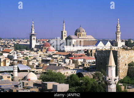 In Siria, a Damasco, città vecchia, panoramica, moschea Umayyaden, città capitale, città panoramica, torri, minareti, principale moschea, la moschea Umayyad, la moschea, la religione, l'Islam, luogo di interesse, edificio, struttura, architettura, Weihrauchstrasse, Gewürzstrasse, Foto Stock